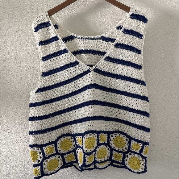 The Unbranded Brand Sweaters - Maeve By Anthropologie Crochet‎ Hem Sweater V Neck Tank Granny Square Boho XL